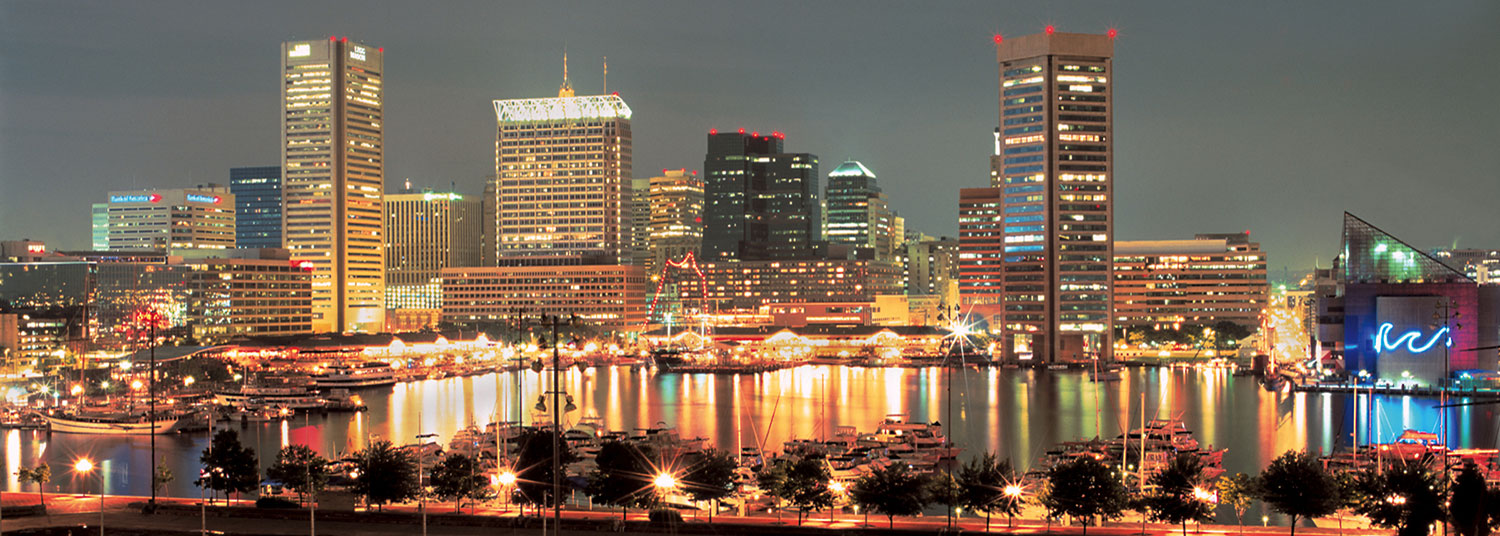 Baltimore Inner Harbor at night
